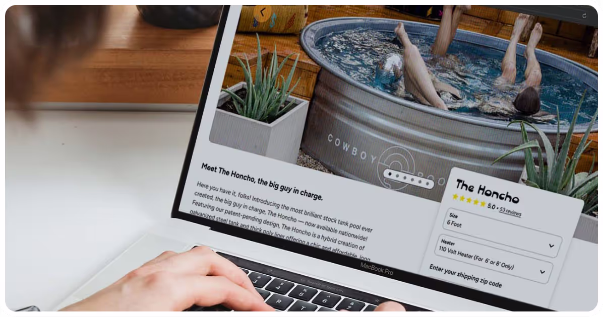 A person buying a cowboy pool on a laptop